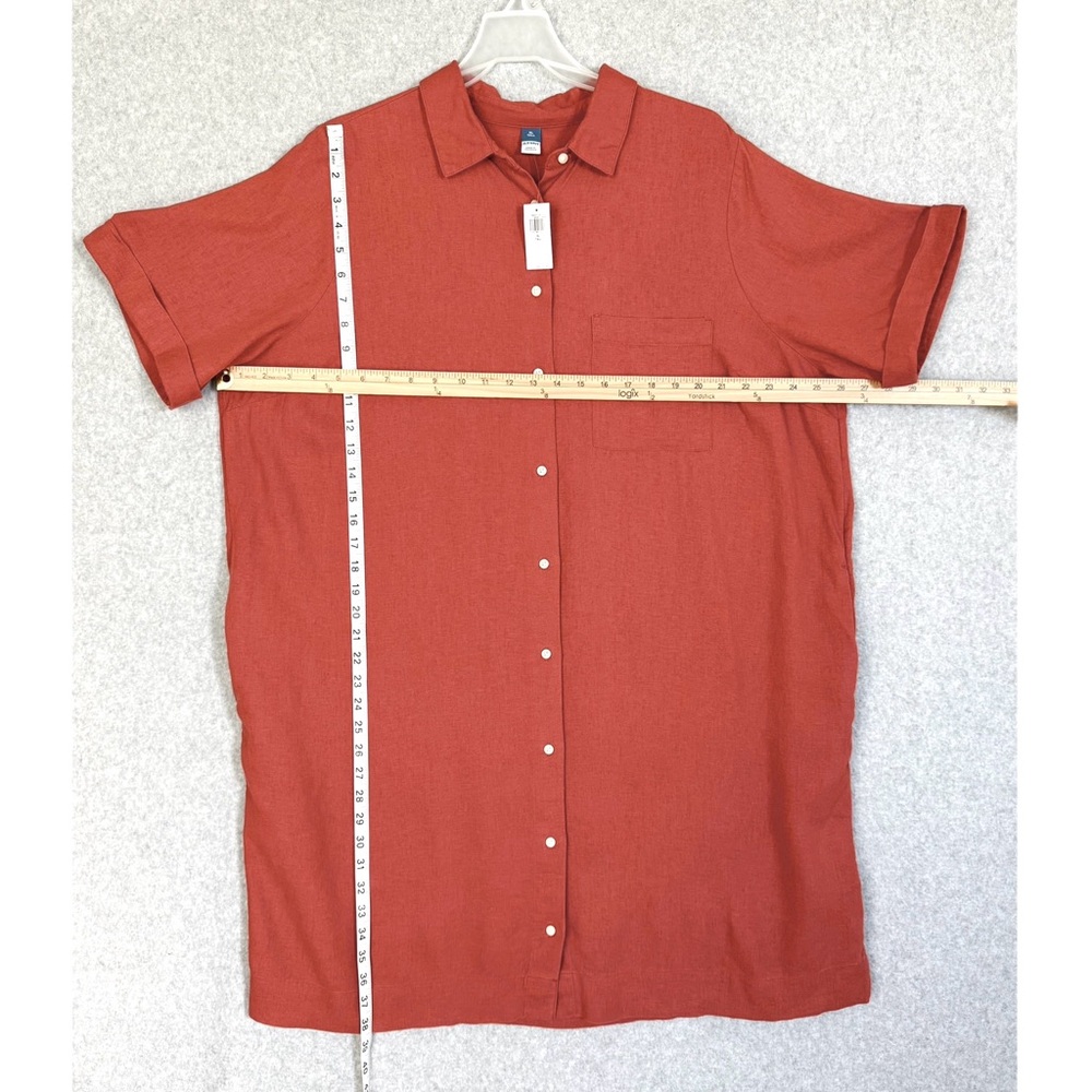 Old Navy Shirt Dress XL Tall Orange Linen Blend Button Up Beachy Boho READ - Picture 14 of 16